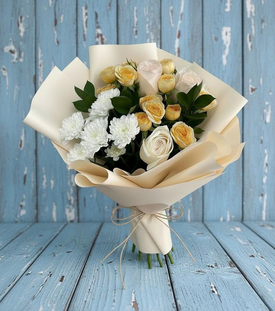 Букет цветов из: Розы и Хризантемы в Ольгинской Краснодарского края
