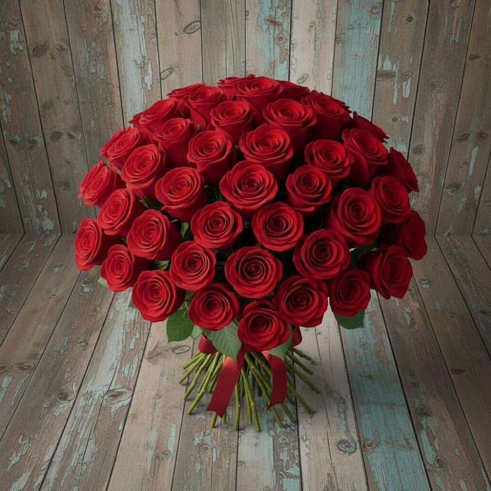 Букет 55 Красных роз Фридом в Ольгинской Краснодарского края
