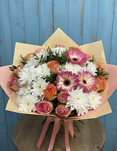 Букет цветов из:  Розы, Герберы и Хризантемы в Ольгинской Краснодарского края