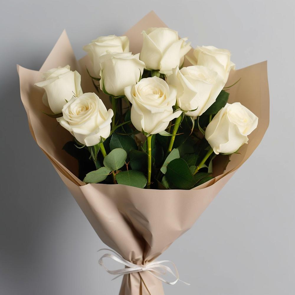 Букет 9 Белых роз Эдлесс Лав в Ольгинской Краснодарского края