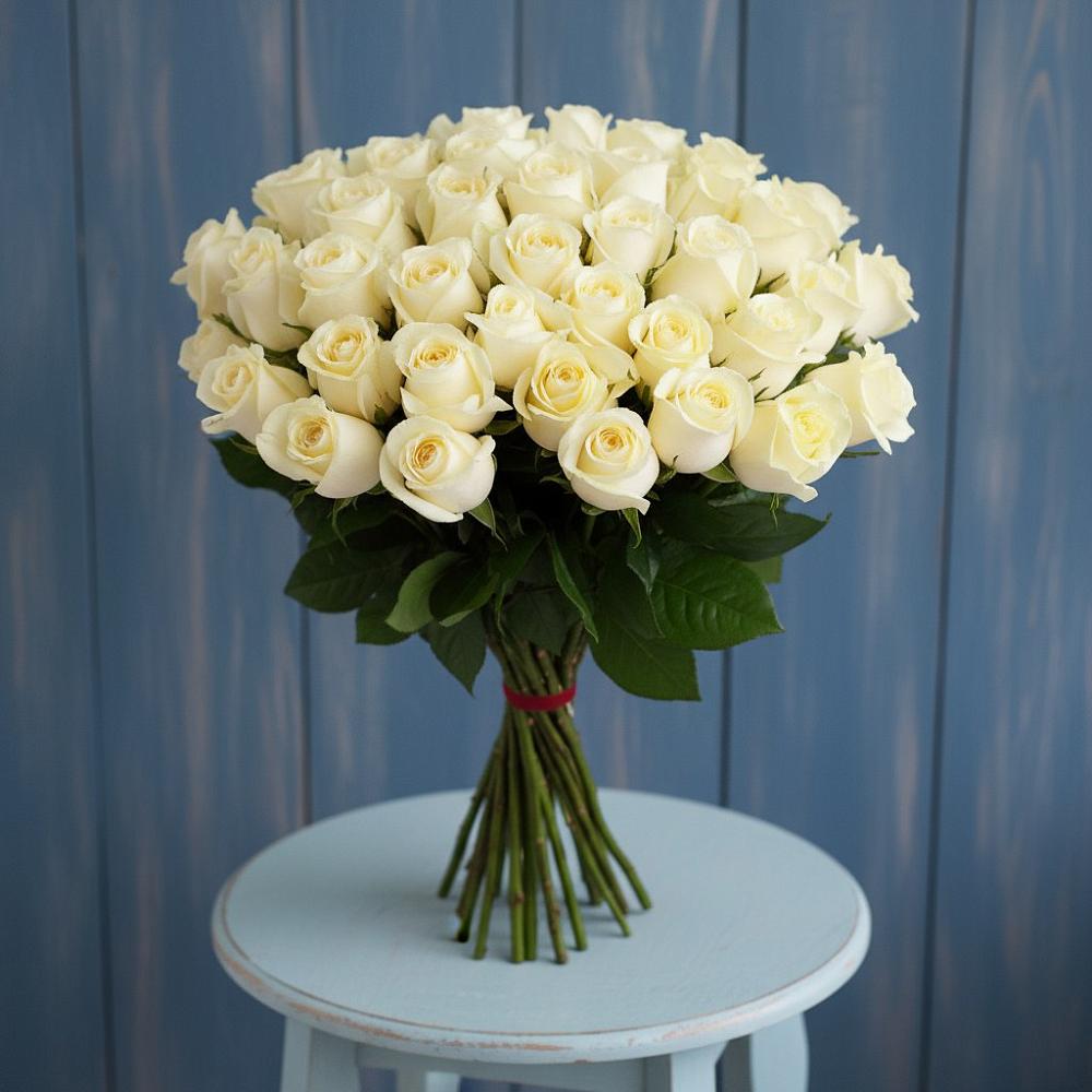 Букет 51 Белая роза Эдлесс Лав в Ольгинской Краснодарского края
