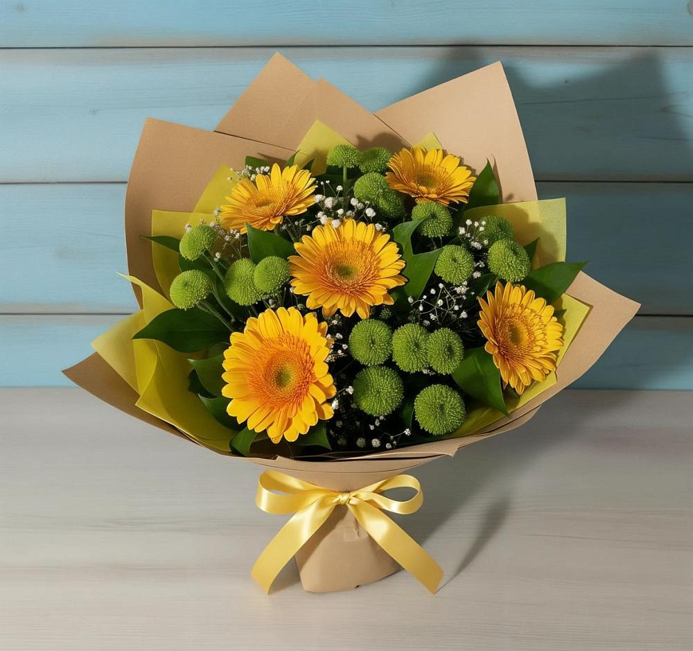 Букет цветов из: Герберы и Хризантемы в Ольгинской Краснодарского края
