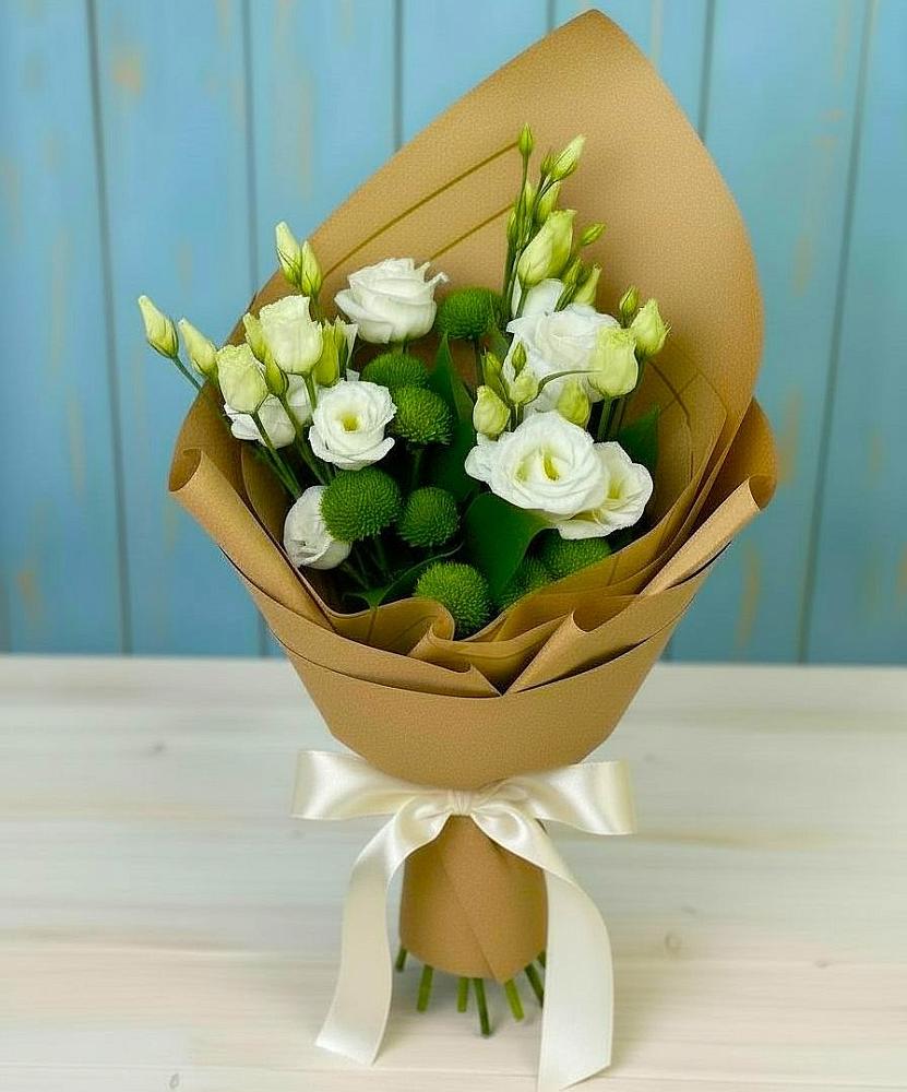 Букет цветов из: Хризантемы и Лизиантусы в Ольгинской Краснодарского края