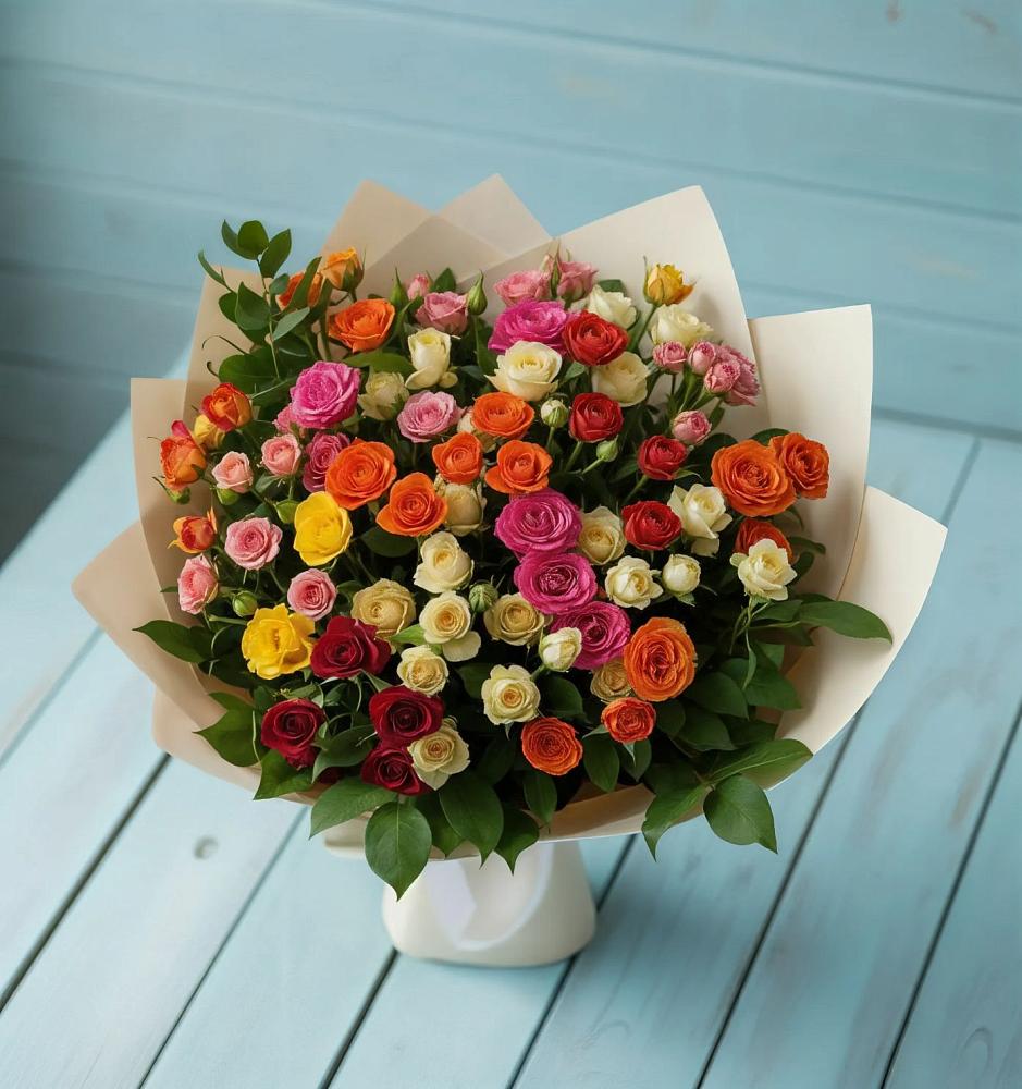 Букет Микс из разноцветных кустовых роз в Ольгинской Краснодарского края