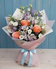 Букет цветов из:  Лизиантусы, Розы, Альстромерии и Гипсофила #REPLACE_PRED# Ольгинской Краснодарского края