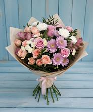 Букет цветов из:  Хризантемы, Розы и Альстромерии в Ольгинской Краснодарского края