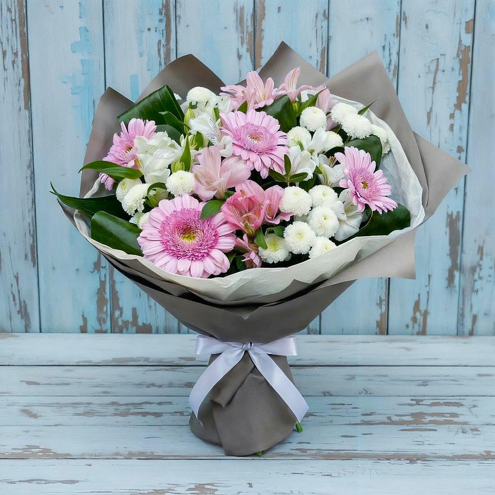 Букет цветов из: Герберы, Альстромерии и Хризантемы в Ольгинской Краснодарского края